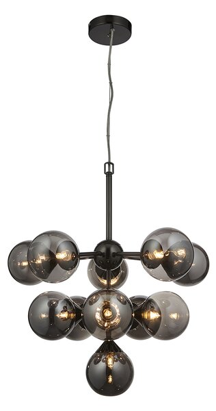 Mabel Smoked Mirror Glass Eleven Light Pendant in Black Chrome