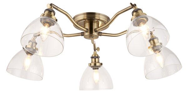 Ralph Clear Glass Five Light Semi Flush Light in Antique Brass