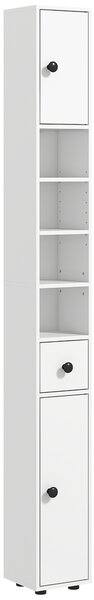 Kleankin 180cm Slim Bathroom Cabinet with 9-layered Independent Storage, Narrow Stoage Cabinet for Family-friendly Storage, White Aosom UK
