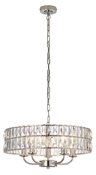 Clayton Crystal Glass Five Light Pendant in Bright Nickel