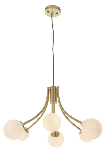 Bud Opal Glass Six Light Pendant in Satin Brass