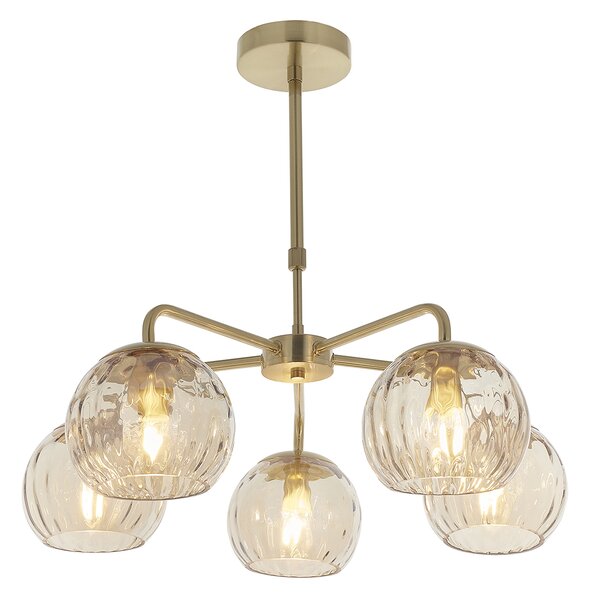 Dillian Champagne Lustre Glass Five Light Pendant in Satin Brass