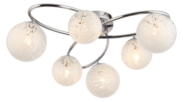 Macey White Confetti Glass Six Light Semi Flush Light in Chrome