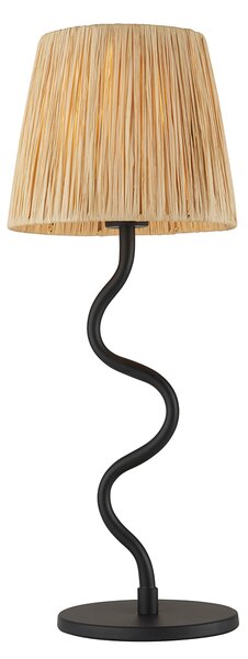 Wednesday Natural Raffia Table Lamp in Matt Black