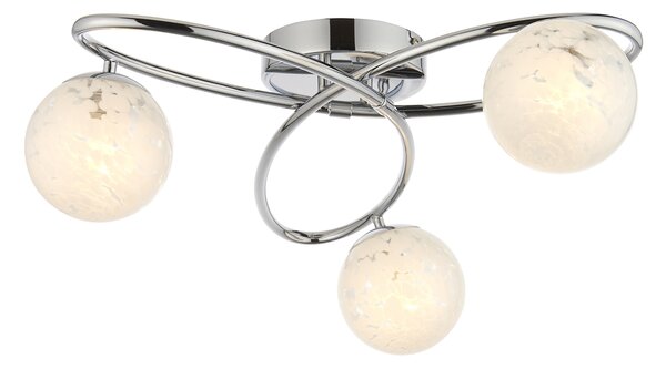 Macey White Confetti Glass Three Light Semi Flush Light in Chrome