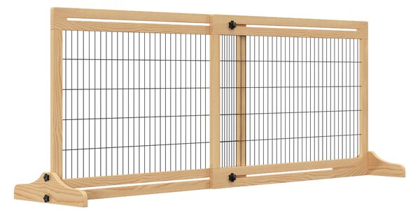 PawHut Adjustable Wooden Pet Gate, Freestanding Dog Barrier Fence with 2 Panels for Doorway, Hallway, 69H x 104-183 cm, Natural