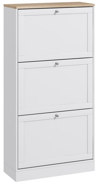 HOMCOM Shoe Cabinet with 3 Flip Drawers, Narrow Shoe Storage Cabinet for 18 Pairs, Freestanding Slim Shoe Rack for Entryway, Hallway, White Aosom UK