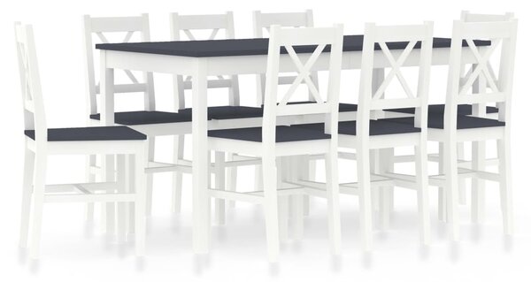 9 Piece Dining Set Pinewood White and Grey