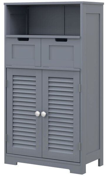 Kleankin Bathroom Storage Cabinet with Drawers, Louvred Doors, Open Compartment, Adjustable Shelf, Grey