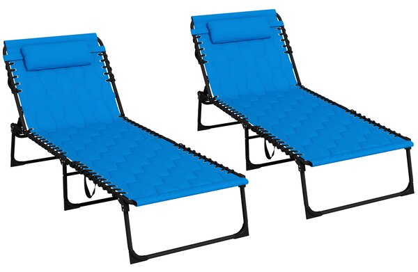 Outsunny Set of 2 Garden Chair Recliners, Double Sun Loungers with Foam Cushion, Five-Position Reclining Backs & Metal Frame for Garden Patio, Blue Aosom UK