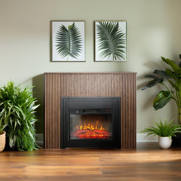 Free Standing Electric Fires with decorative slats ElectricSun LAMELIA Dark oak, with Sound Effect, 3 Colour, with APP, W120xH102cm