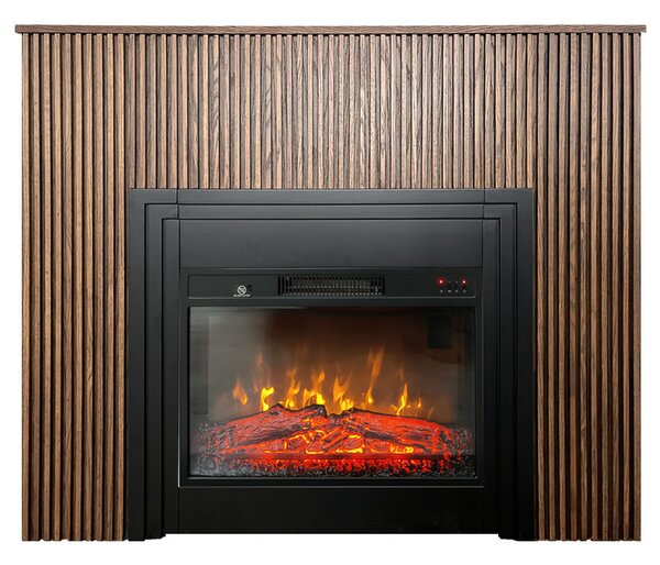 Free Standing Electric Fires with decorative slats ElectricSun LAMELIA Dark oak, with Sound Effect, 3 Colour, with APP, W120xH102cm
