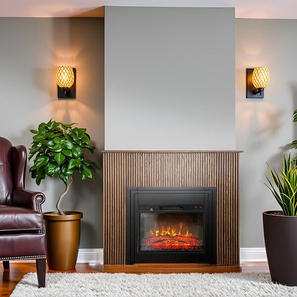 Free Standing Electric Fires with decorative slats ElectricSun LAMELIA Dark oak, with Sound Effect, 3 Colour, with APP, W120xH102cm