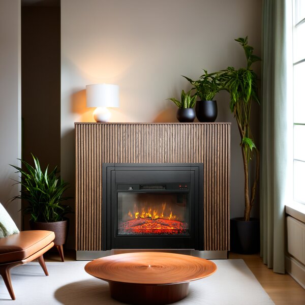 Free Standing Electric Fires with decorative slats ElectricSun LAMELIA Dark oak, with Sound Effect, 3 Colour, with APP, W120xH102cm