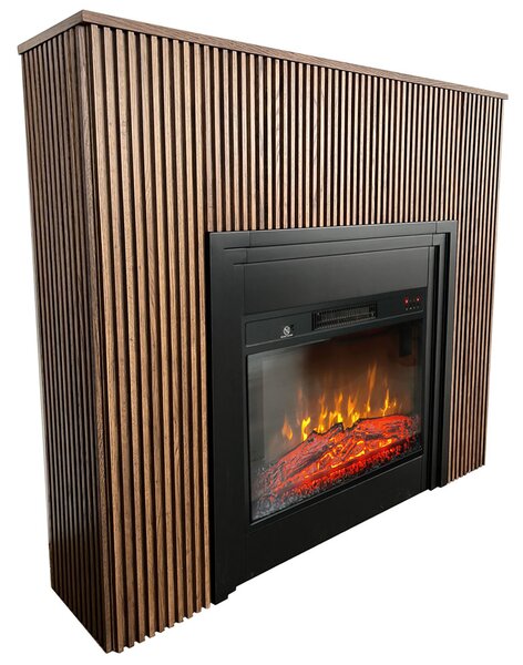 Free Standing Electric Fires with decorative slats ElectricSun LAMELIA Dark oak, with Sound Effect, 3 Colour, with APP, W120xH102cm