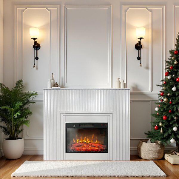 Free Standing Electric Fires with decorative slats ElectricSun LAMELIA White, with Sound Effect, 3 Colour, with APP, W120xH102cm