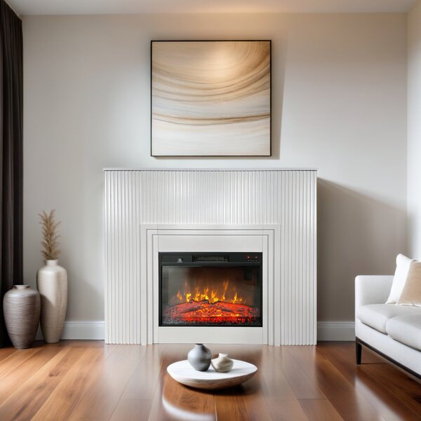 Free Standing Electric Fires with decorative slats ElectricSun LAMELIA White, with Sound Effect, 3 Colour, with APP, W120xH102cm