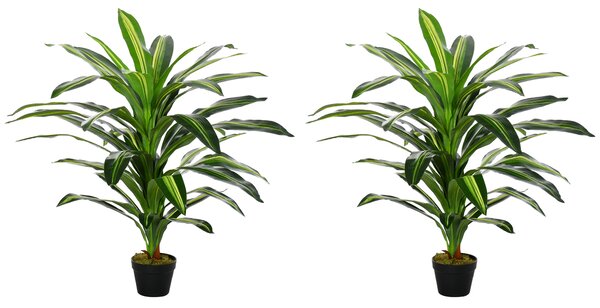 Outsunny Set of 2 Artificial Dracaena Trees, 110cm/3.6FT Tall Decorative Plants with 40 Leaves & Nursery Pot, Fake Tropical Tree for Indoor/Outdoor