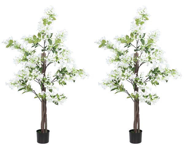 HOMCOM Artificial Honeysuckle Plants in Pot, Faux Flowers with Curved Boots, Indoor Outdoor Decor, 15x15x150cm, Set of 2, White