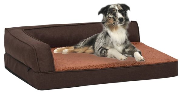 Ergonomic Dog Bed Mattress 90x64 cm Linen Look Fleece Brown