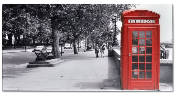 Coffee Table with Telephone Booth Printing Glass Top