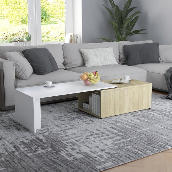 Coffee Table White and Sonoma Oak 150x50x35 cm Engineered Wood