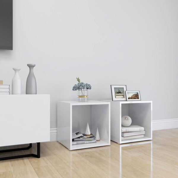 TV Cabinets 2 pcs High Gloss White 37x35x37 cm Engineered Wood