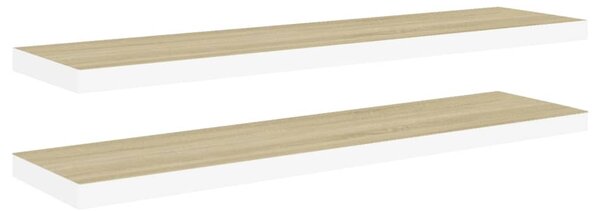 Floating Wall Shelves 2 pcs Oak and White 90x23.5x3.8 cm MDF