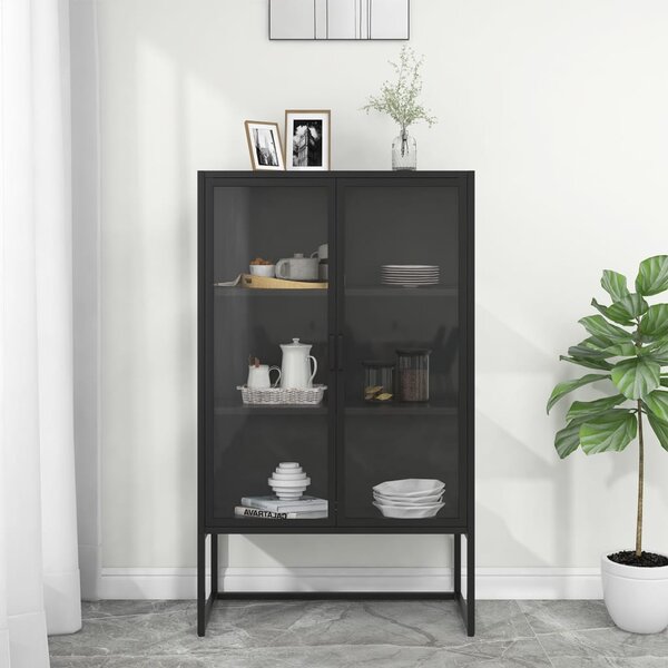 Highboard Black 80x35x135 cm Steel and Tempered Glass
