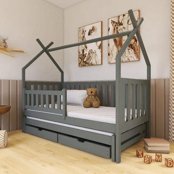 Tracy Wooden Day Bed Without Mattress And Trundle In Graphite