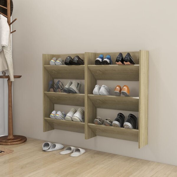 Wall Shoe Cabinets 2 pcs Sonoma Oak 60x18x90 cm Chipboard