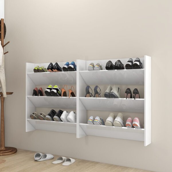 Wall Shoe Cabinets 2 pcs High Gloss White 80x18x90cm Chipboard