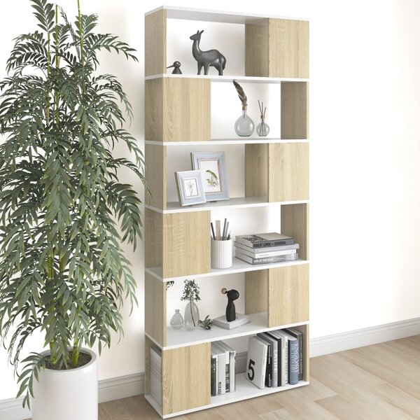 Book Cabinet Room Divider White and Sonoma Oak 80x24x186 cm Chipboard