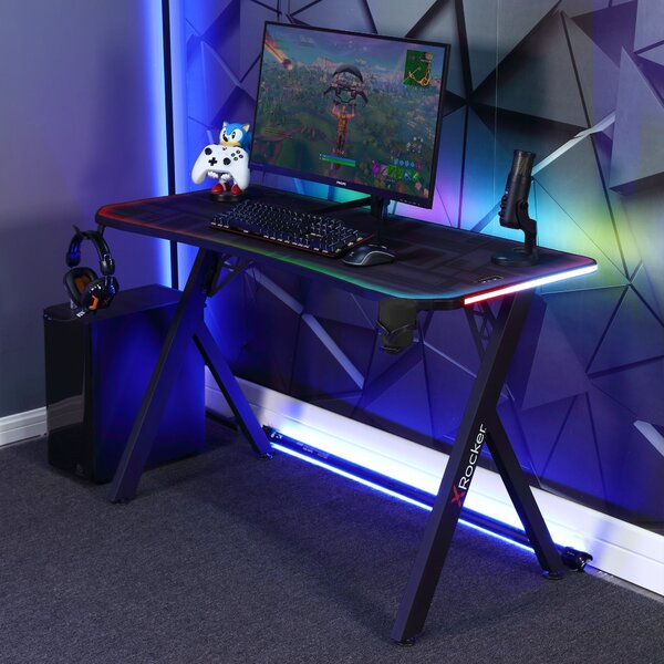 X Rocker Lumio RGB Gaming Desk with App Controlled Lights Black
