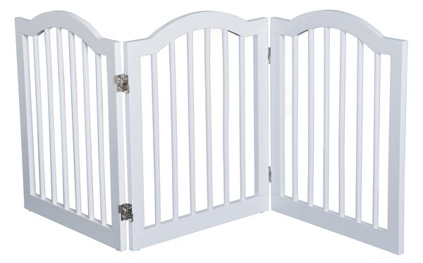 Pawhut Dog Gate Indoor Pet Fence Wooden Pet Gate Dog Safety Gate Dog Barrier For House-White