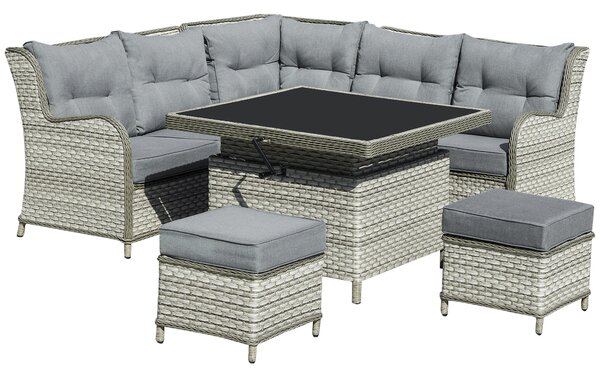 Outsunny 6 Pieces Patio PE Rattan Sofa Set, Outdoor Wicker Sectional Conversation Aluminum Frame Furniture Set w/ Thick Padded Cushion & Liftable Coffee Table, Grey