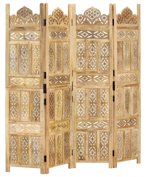 Hand carved 4-Panel Room Divider 160x165 cm Solid Mango Wood