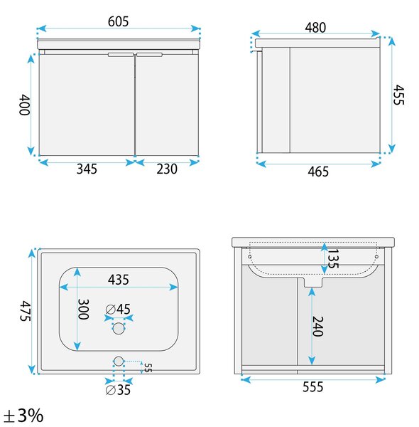 Bathroom furniture set with washbasin Nova DB06-60 60cm
