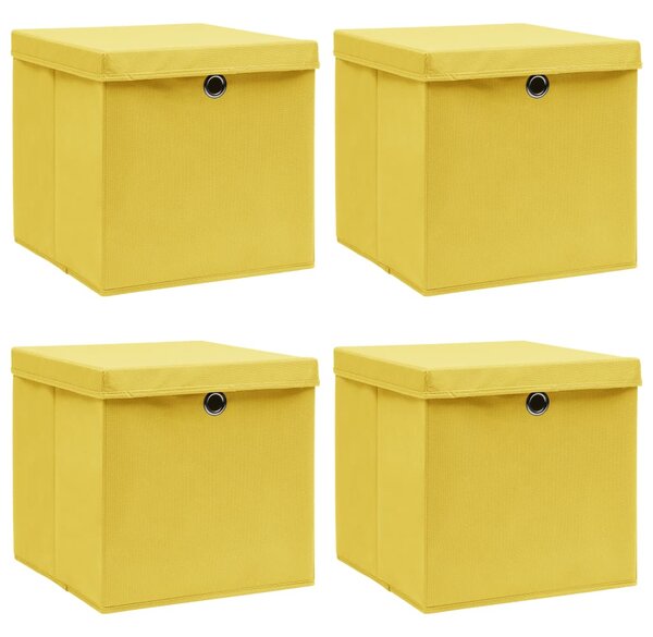 Storage Boxes with Lids 4 pcs Yellow 32x32x32 cm Fabric