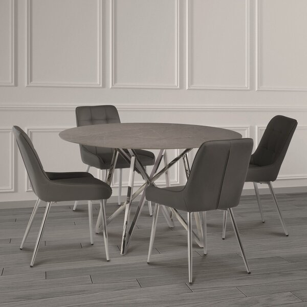 Jennis Round 4 Seater Dining Table, Sintered Stone Grey