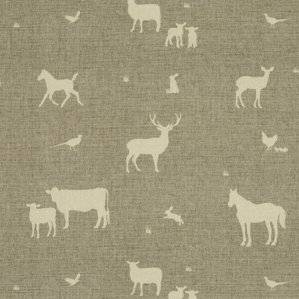 ANTE DECOR Country Animals Printed Cotton Fabric Beige Cream
