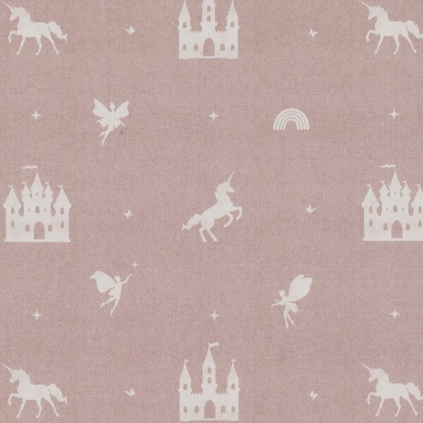 ANTE DECOR Castles and Unicorns Printed Cotton Fabric Pink