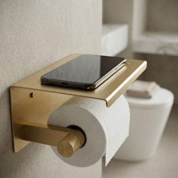 Toilet paper holder with shelf 39105A ORI Brush Gold