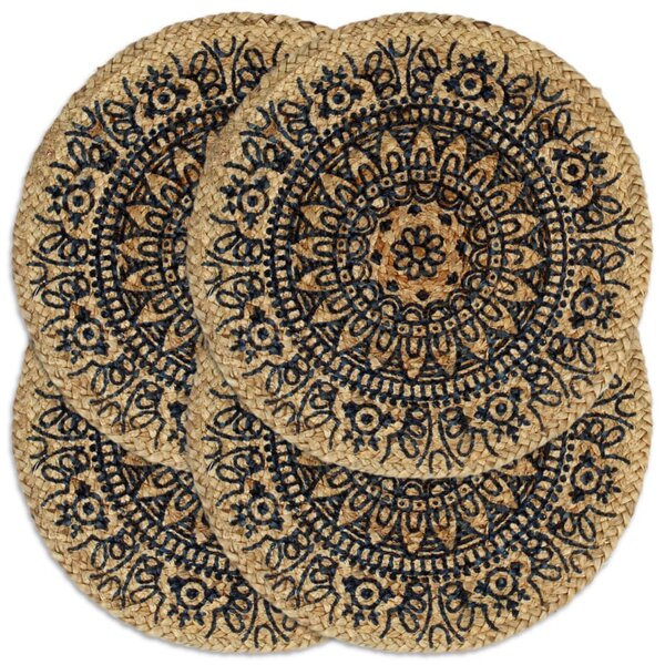 Placemats 4 pcs Dark Blue 38 cm Round Jute