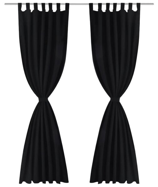 2 pcs Black Micro-Satin Curtains with Loops 140 x 175 cm