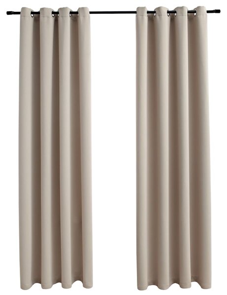 Blackout Curtains with Metal Rings 2 pcs Beige 140x225 cm