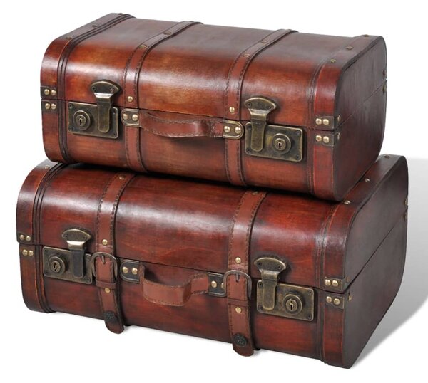 Wooden Treasure Chest 2 pcs Vintage Brown