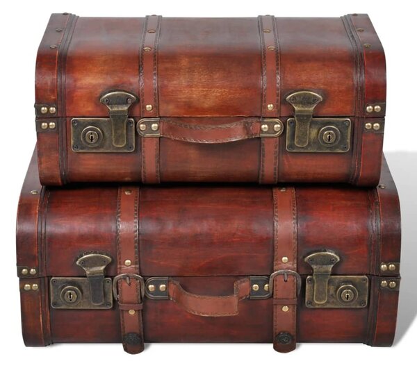 Wooden Treasure Chest 2 pcs Vintage Brown