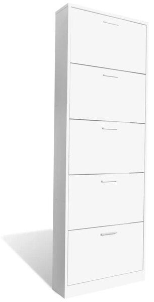 White Wooden Shoe Cabinet with 5 Compartments