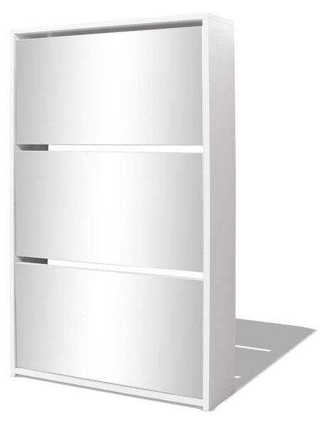 Shoe Cabinet 3-Layer Mirror White 63x17x102.5 cm